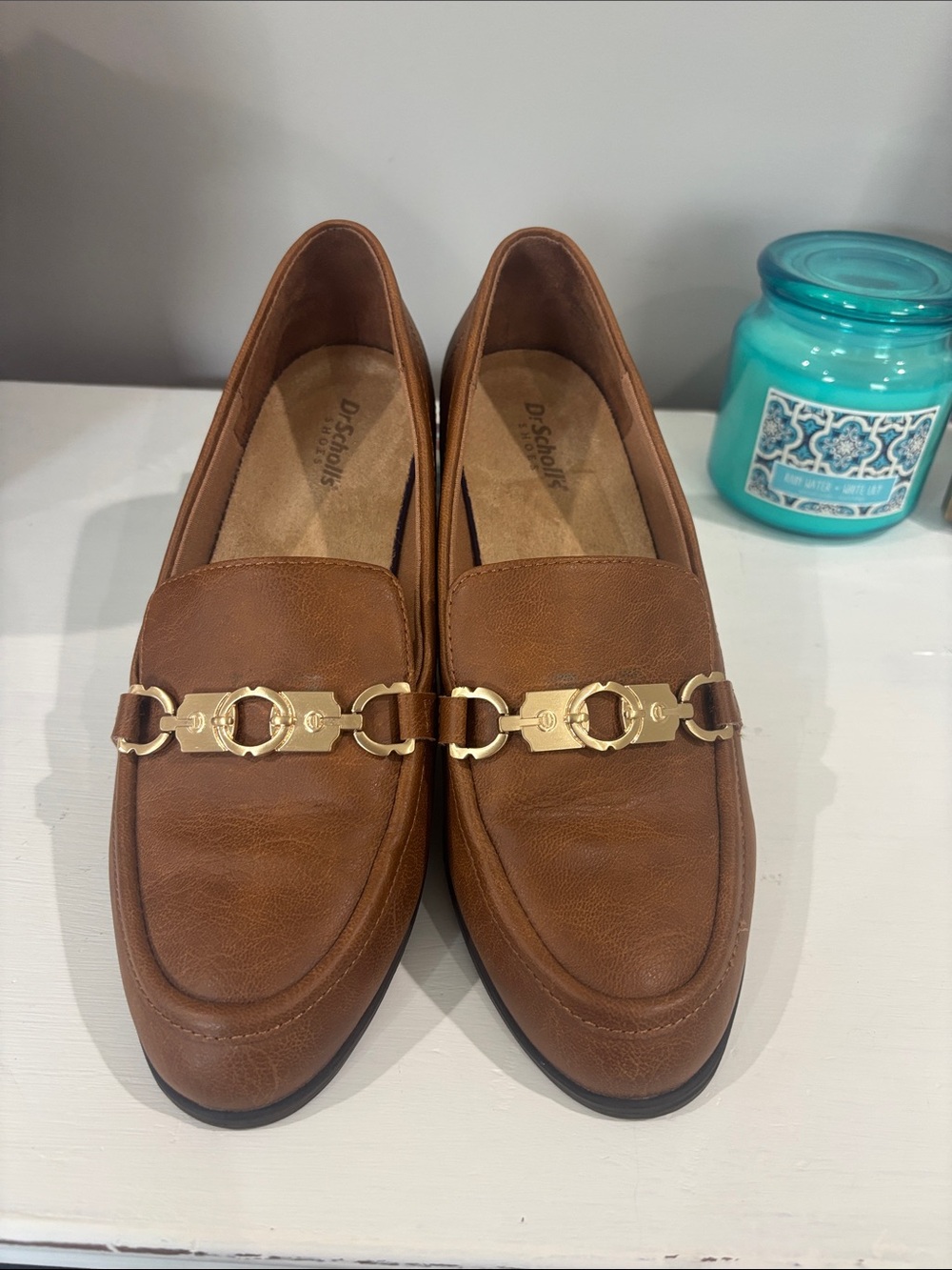 Dr. Scholl's Brown Slip-On Comfort Shoes with Gold Chain Like New Size 9M